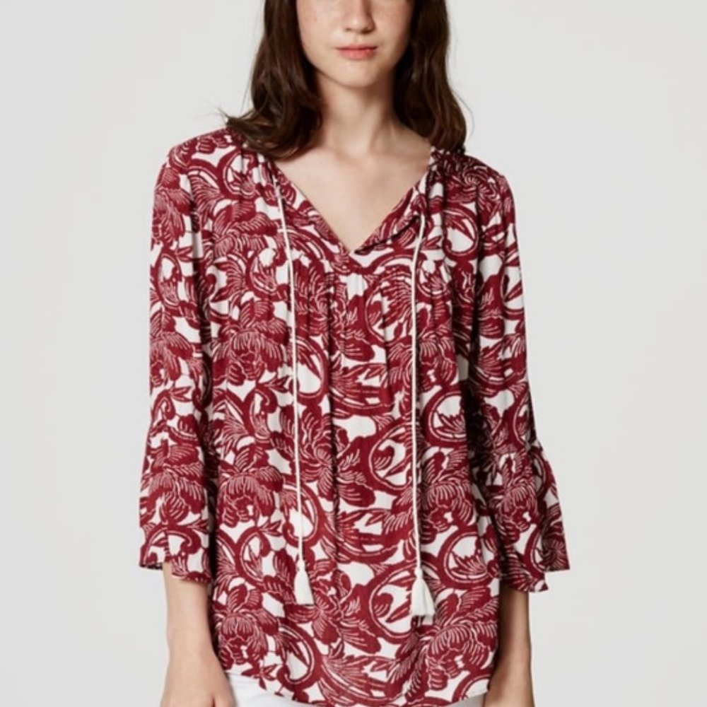 LOFT Tie neck peasant blouse szM